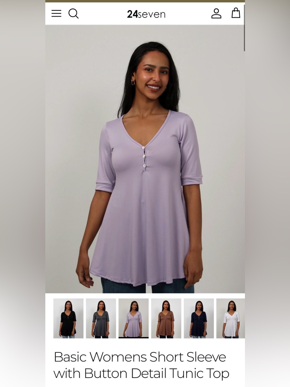 24seven Basic Womens Short Sleeve with Button Detail Tunic Top